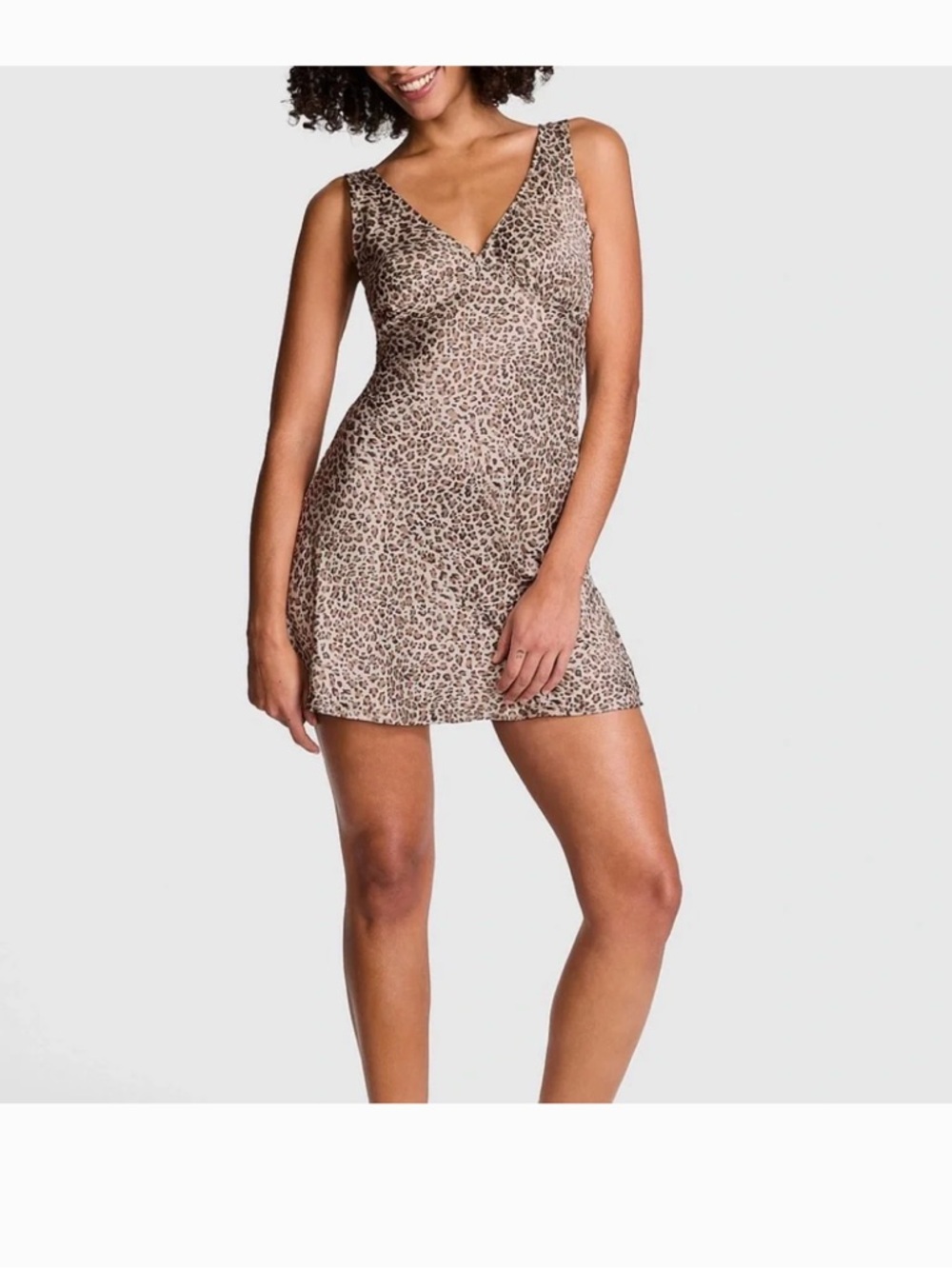 Frankie's Bikinis Leopard-Print Mini Dress in Beige and Black